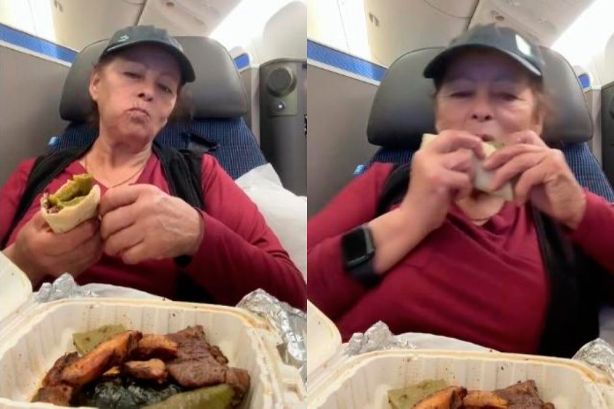 Mujer recibe críticas por hacer tacos de carne asada en avión