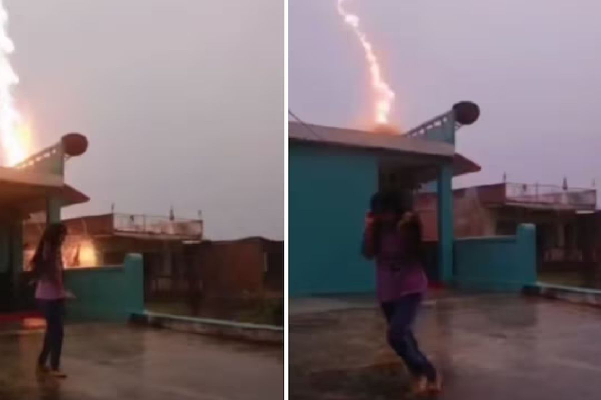 VIDEO: Rayos casi impactan a niña bailando bajo la lluvia