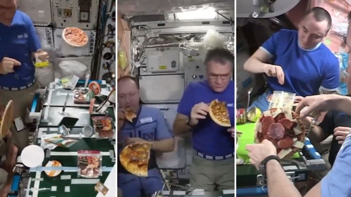 «Arte interestelar»: Astronautas de la EEI celebraron el Día Mundial de la Pizza cocinando en medio de la gravedad cero