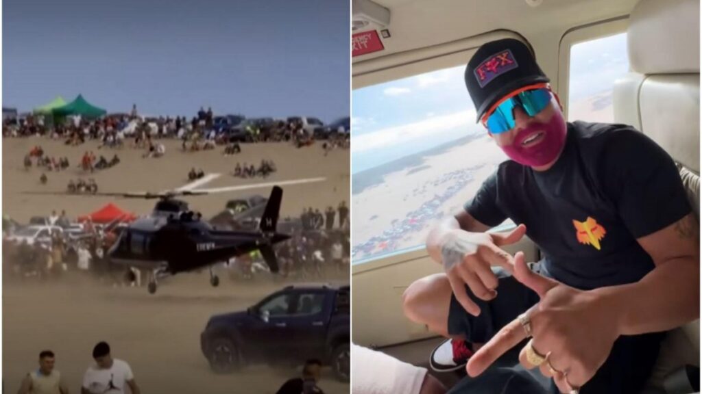 «Así llega un verdadero rockstar»: Cantante argentino aterriza helicóptero en playa repleta de gente