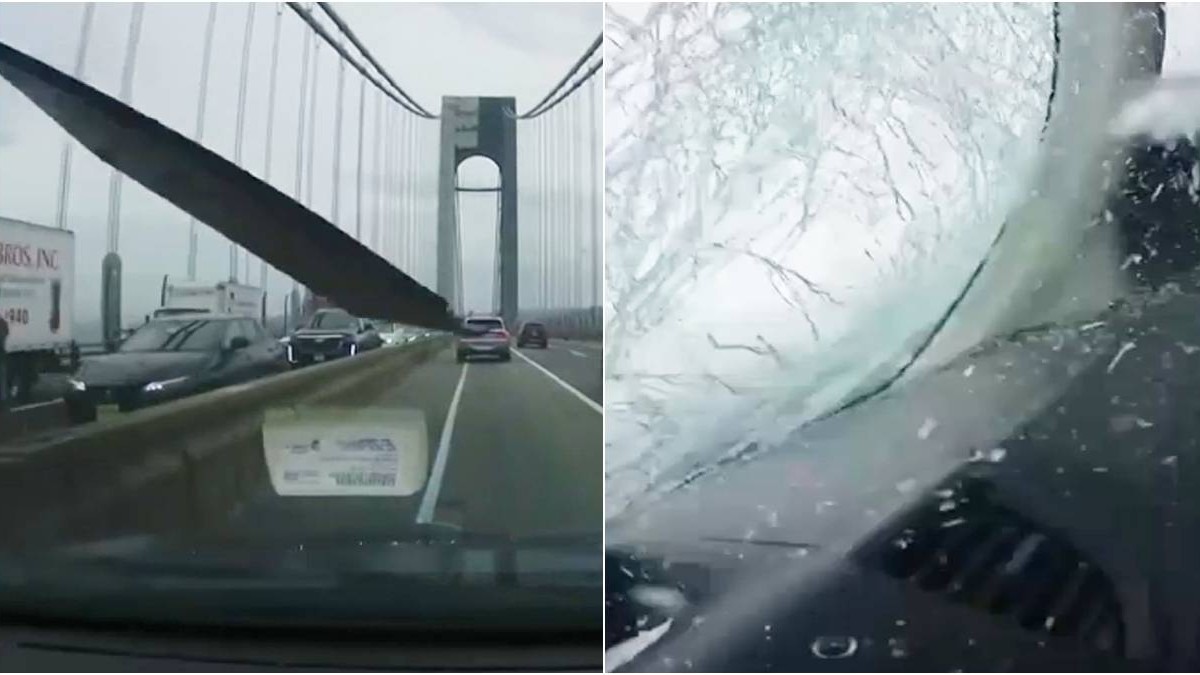 Impactante video muestra cómo tablero voló por el viento y cayó justo sobre parabrisas de automóvil que se dirigía a un funeral