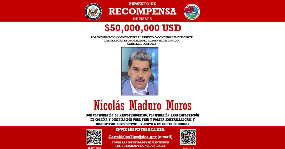 EE.UU. Duplica Recompensa a 50 Millones de Dólares por Nicolás Maduro y Exige su Justa Justicia por Acusaciones de Narcotráfico y Crimen Organizado