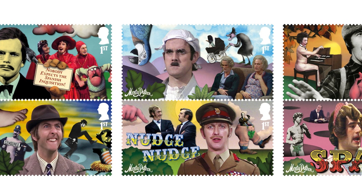 Servicio Postal Británico lanza serie de sellos para celebrar a Monty Python y sus icónicas escenas de «La Mesa Cuadrada