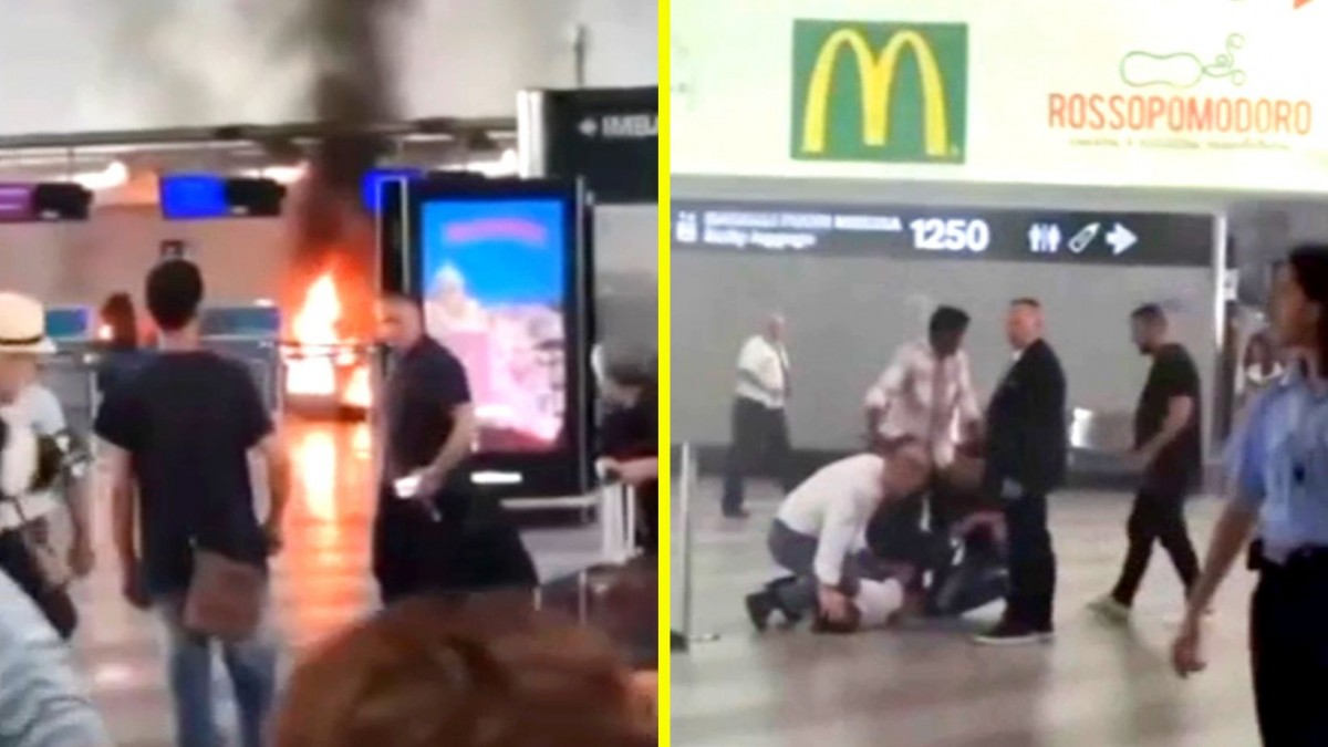 ¡Vendedor de caos en Italia: Hombre ataca mostrador con martillo y provoca incendio en aeropuerto, generando pánico