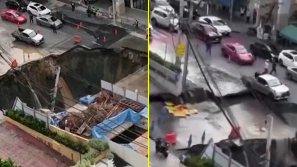 ¡Socavón gigante paraliza Bangkok! La ciudad en crisis por movimiento de tierra y acumulación de agua