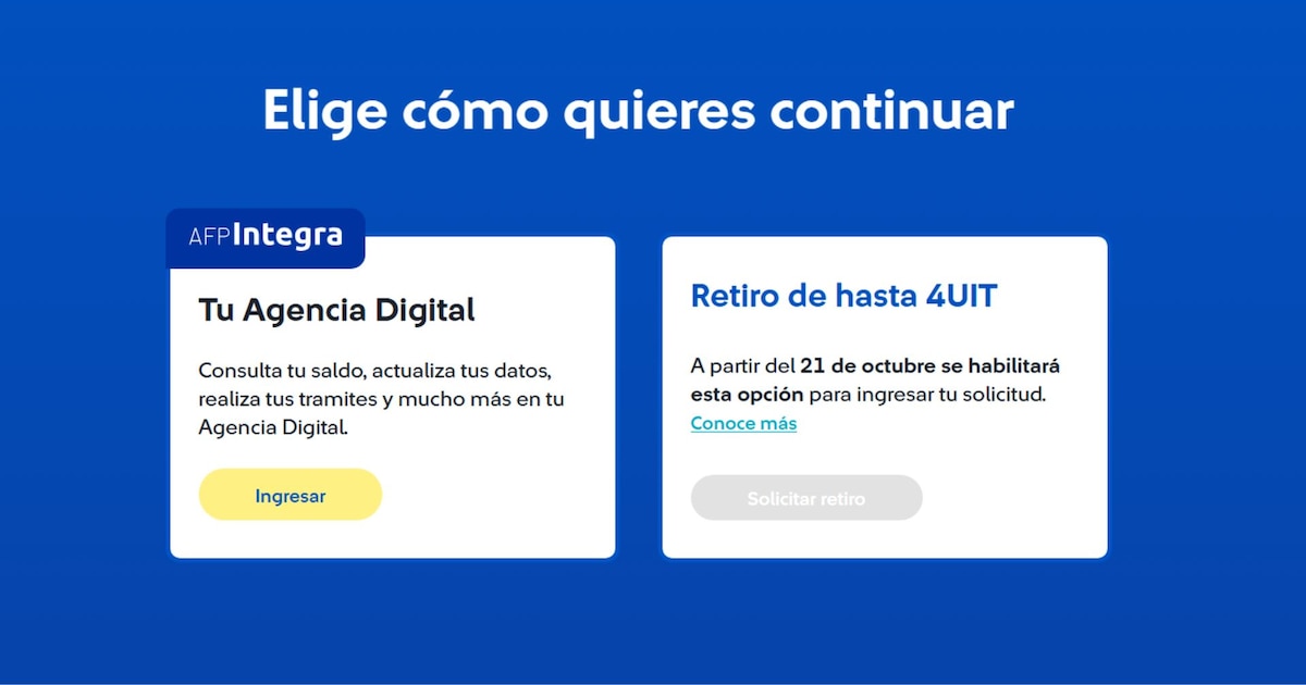 Retiro AFP en Integra: solicitudes disponibles en la plataforma virtual desde hoy, 21 de octubre