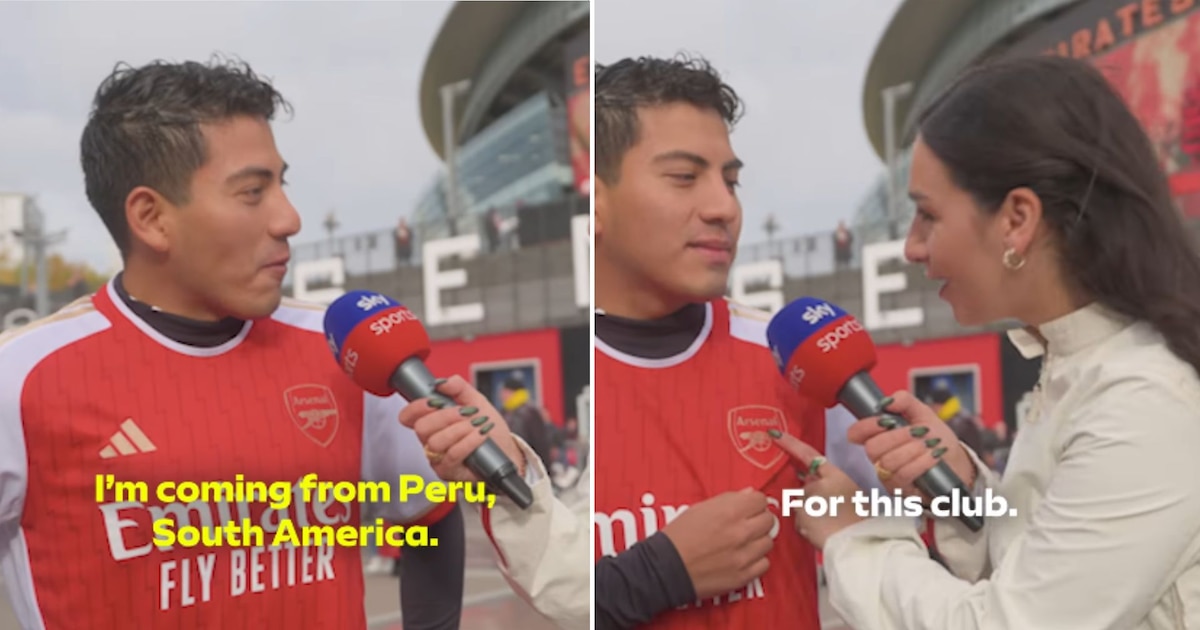 Hincha peruano realiza su sueño al asistir a un partido del Arsenal y emociona a reportera