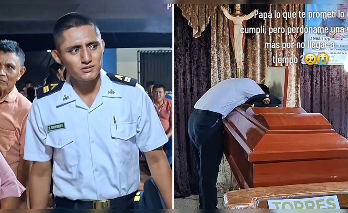 Policía peruano despide emotivamente a su padre en velorio: «Perdóname por no llegar»