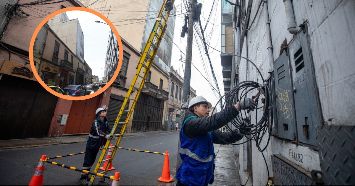 Retiran cables aéreos en Mesa Redonda, Mercado Central y Triángulo de Grau para revitalización urbana