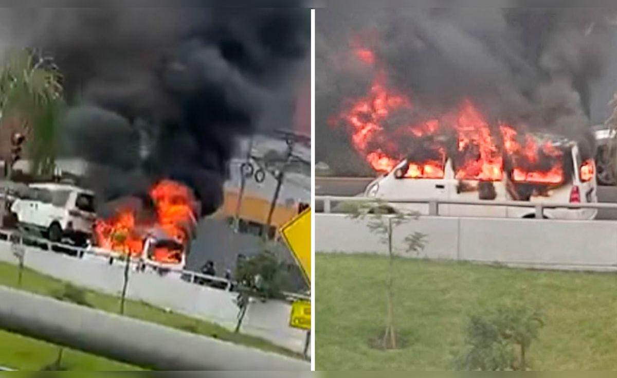 Conductor prende fuego a su miniván en Javier Prado para evitar control de la ATU