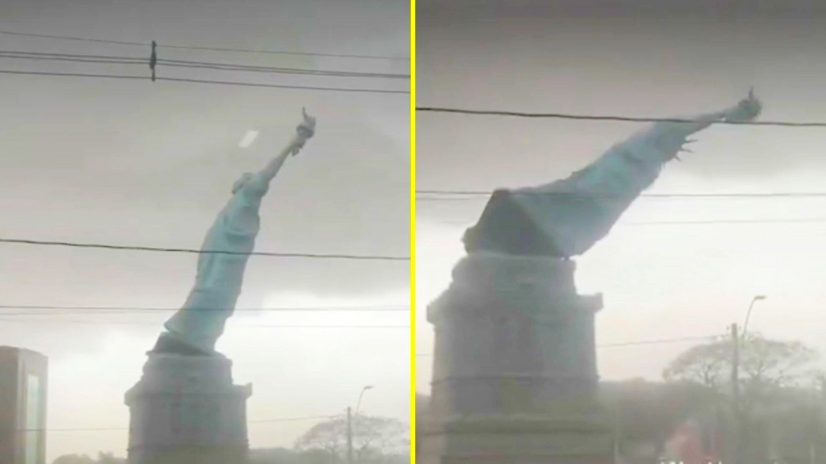 Réplica de 35 metros de la Estatua de la Libertad se desploma en Brasil por tormenta y vientos fuertes