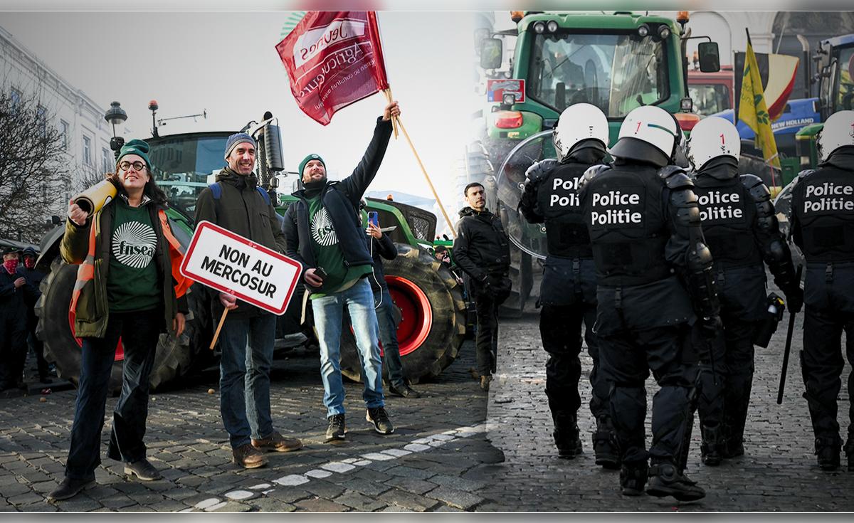 Agricultores bloquean Bruselas en rechazo al acuerdo UE-Mercosur y a las políticas que amenazan el sector primario