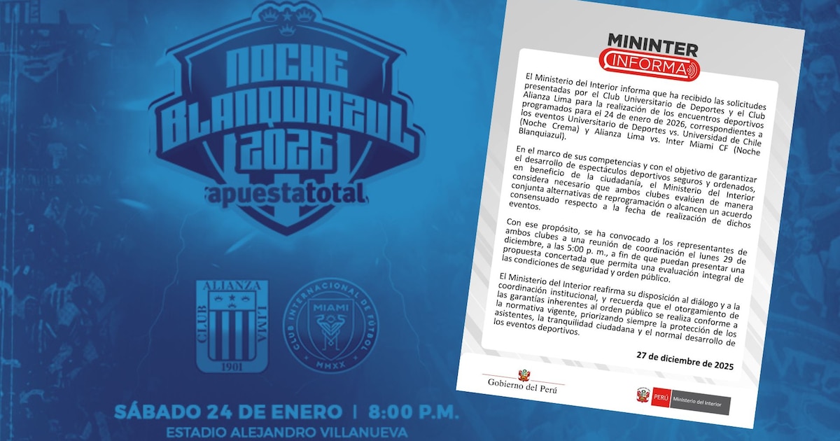 Alianza Lima fue contundente con  pedido del Mininter de reprogramar la  Noche Blanquiazul: “Se realizó el trámite con anticipación y conforme a ley”