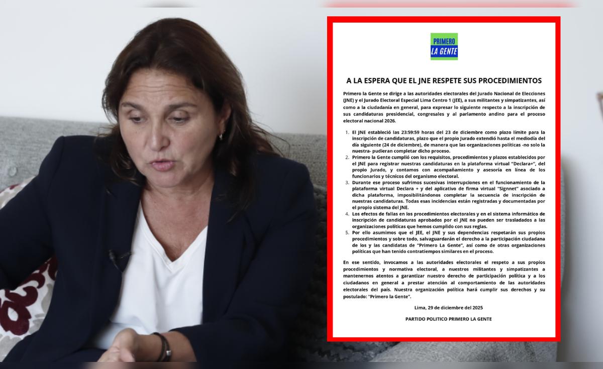 Elecciones 2026: Primero la Gente denuncia fallas en plataforma del JNE durante inscripción de listas