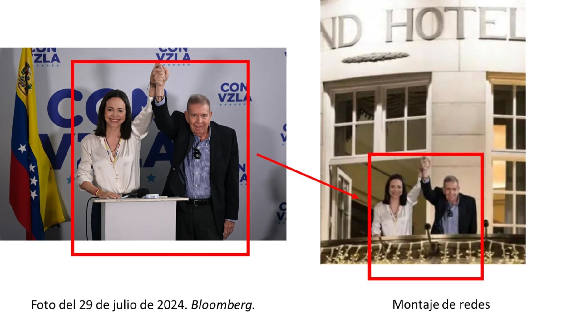 Foto de Machado y González Urrutia saludando desde un balcón en Oslo es montaje, según análisis forense