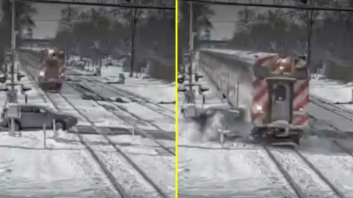 Video muestra brutal colisión entre tren y auto atrapado por hielo en Estados Unidos
